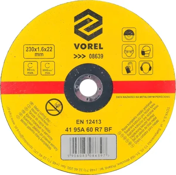 Vorel Rezný kotúč na kov 230 mm / Rezný kotúč / Priemer 230 x 22 mm / Hrúbka 1,6 mm
