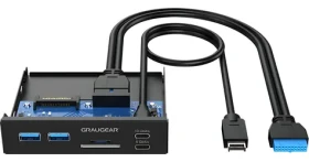 GrauGear USB hub s čítačkou kariet čierna / Predný panel / 2x USB-C / 2x USB-A / SD microSD / 3,5” (G-MP01CR)