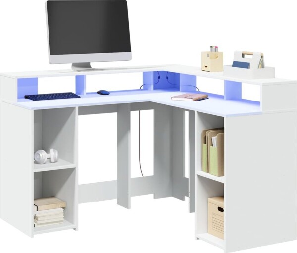 VidaXL Biurko z podświetleniem LED, biele, 130x130x91 cm