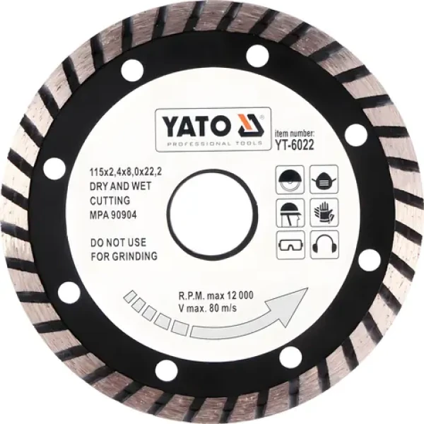 YATO Kotúč diamantový rezný turbo 115x22,2x2,4 mm / Rezný kotúč / Turbo