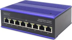 Digitus Switch Ind. modrá / Switch / Priemyselný / 8x Gigabit / PoE 240W / Unmanaged / DIN lišta (DN-651121)