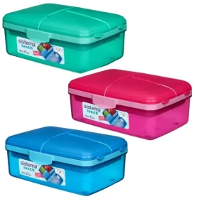 Sistema Lunch Quaddie Delený desiatový box 1.5 l s 3 výklopnými priehradkami vo veku as fliaš na pitie mix farieb (9414202239655)