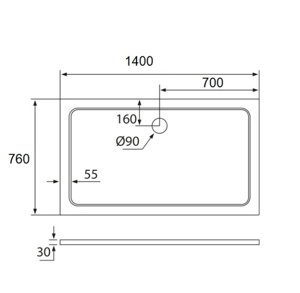 H K - THOR Sprchová vanička z liateho mramoru, obdĺžnik, 140x76x3 cm SE-THOR-14076