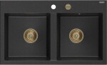 MEXEN/S MEXEN/S - Hektor granitový drez 2-bowl 800 x 480 mm, čierna/strieborná metalík, zlatý sifón 6521802000-73-G