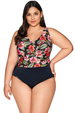 Dámske jednodielne plavky 60 black Floral - AVA černá 75/G