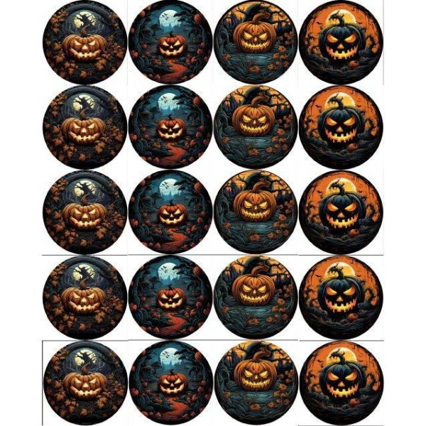 Jedlý papier na vystrihnutie na muffiny Halloween tekvica mix 5 cm - PICTURE - PICTURE