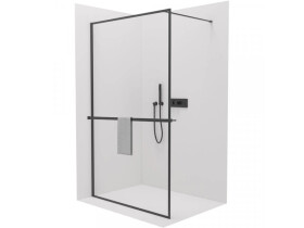 CERANO - Sprchová zástena Walk-in Moreli Ľ/P + polička/držiak na uteráky - čierna matná, transparentné sklo - 160x200 CER-543793