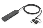 Digitus USB Hub Slim Line 4- Port čierna / USB hub / USB 3.2 Gen 1 / 4X USB-A / USB-C napájanie / 1,2 m kábel (DA-70236)