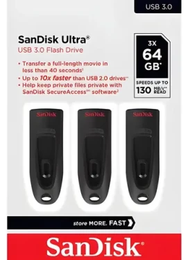SanDisk Ultra 64 GB čierna (3 ks) / Flash disk / USB 3.0 / čítanie až 130 MB/s (SDCZ48-064G-G46T)