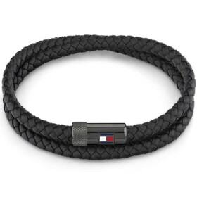 Tommy Hilfiger Čierny kožený náramok s oceľovým zapínaním Casual Core 2790262 19 cm