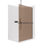 CERANO - Sprchová zástena Walk-in Onyx Top Round Ľ/P - 8 mm - okrúhla vzpera + polička/držiak na uteráky - čierna matná, bronzové sklo - 140x200 CER-690100