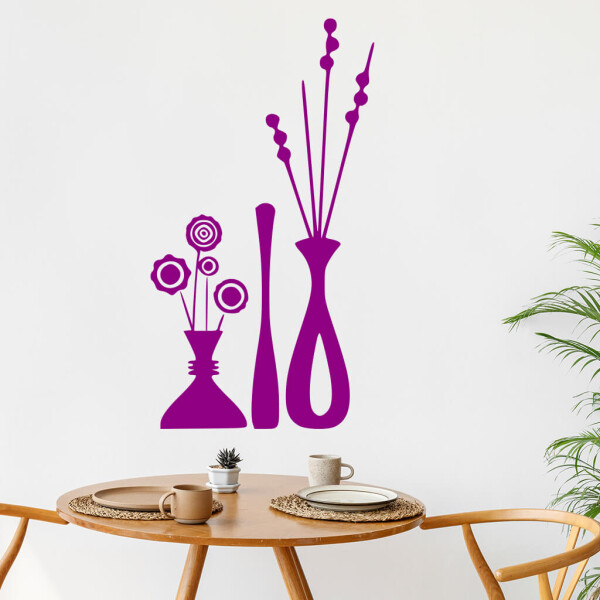 Veselá Stena Samolepka Kvety vo váze Farba: fialová, Veľkosť: 80 x 43 cm