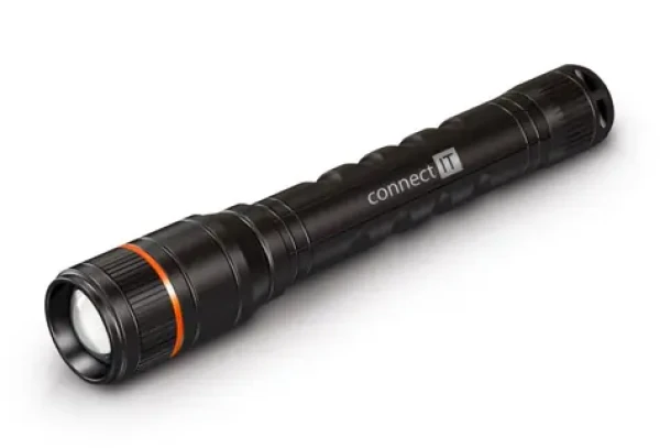 Connect IT GLEAM 300 čierna / LED ručné svietidlo / 3W / 300 lm / 2x AA / dosah 100 m / IP44 (CLI-9120-BK)