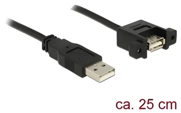 DeLock čierna / Montážny USB kábel / USB A (M) - USB A (F) / 0,25 m / USB 2.0 (85462)