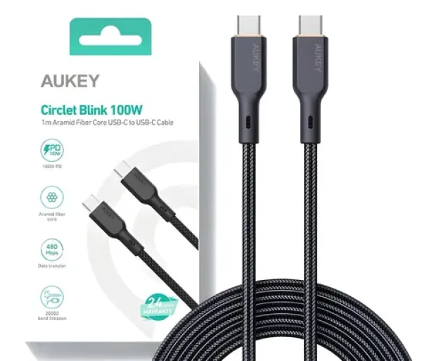 CB-KCC101 Kábel USB-C - USB-C / 100W PD / 20V/5A / Kevlarový a nylonový oplet / 1 m (CB-KCC101)