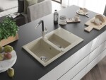 MEXEN/S MEXEN/S - Gaspar granitový drez 1.5 s odkvapkávačom vrátane batérie Flora, béžová 6507-69-670401-07