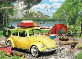 EUROGRAPHICS Puzzle v plechovej krabičke Volkswagen Chrobák v kempe