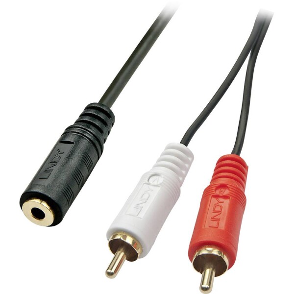 LINDY 35677 Kabel cinch / jack audio adaptér [2x cinch zástrčka - 1x jack zásuvka 3,5 mm] čierna; 35677