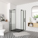 H K - Sprchovací kút AIRLINE BLACK R908, 90x80, s dvoma jednokrídlovými dverami s pevnou stenou, rohový vstup vrátane sprchovej vaničky z liateho mramoru SE-AIRLINEBLACKR908/BLACKSTAR9080SET