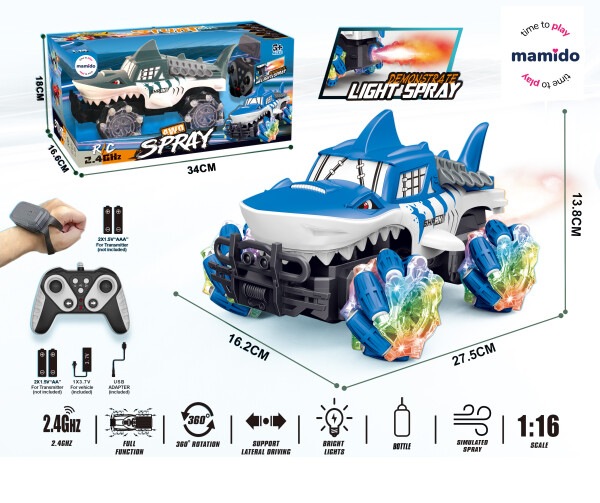 Mamido Mamido RC auto na diaľkové ovládanie 1:16 Žralok Kaskadér modré, Ovládanie Hodinkami
