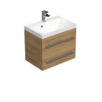 Kúpeľňová skrinka s chrómovými úchytmi a umývadlom SAT Cube Way 60x53x40 cm dub Hickory mat CUBE260ZDH CUBE260ZDH