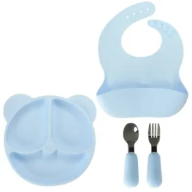 KIK Silikónová sada riadu pre deti Medveď Modrá / 4 ks (KX4001_1)