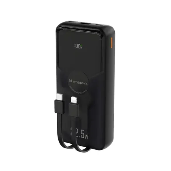 Wozinsky WFC-15B 20000mAh čierna / Powerbanka / vstavané káble Lightning a USB-C / 22,5W / PD20W