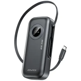 AWEI PA-9 čierna / Powerbanka / 10 000 mAh / 22,5 W / Vstavaný USB-C kábel (PA-9)