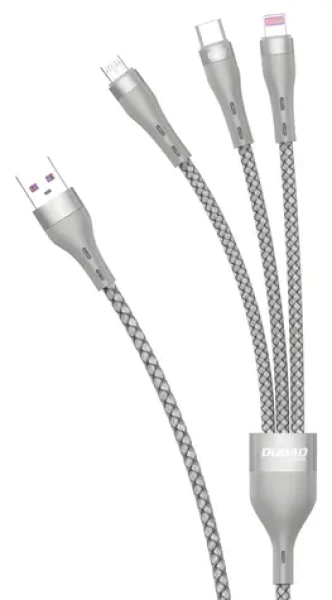Dudao L20X sivá / Dátový kábel / 3v1 Lightning, USB-C, Micro USB / 65W / 1,2m