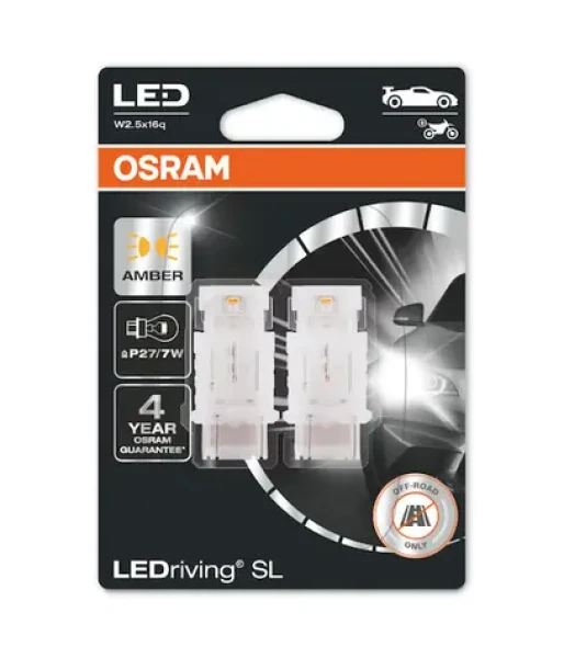 OSRAM LEDriving SL 12V P27/7W W2, 5x16q oranžová / 145lm / 6000K / 4000h / noDIM / A + / sklo mliečne / 2ks (3157DYP-02B)