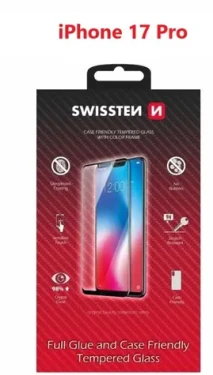 Swissten FULL GLUE COLOR FRAME CASE FRIENDLY sklo pre Apple iPhone 17 Pro čierna (54501883)