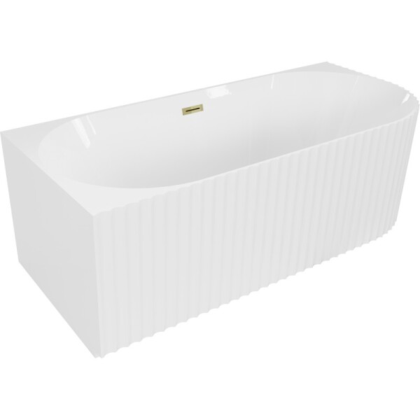 MEXEN/S - Gia voľne stojaca rohová vaňa reliéf ľavá 150 x 75, biela lesk, sifón a prepad zlatá 52701507500L-50