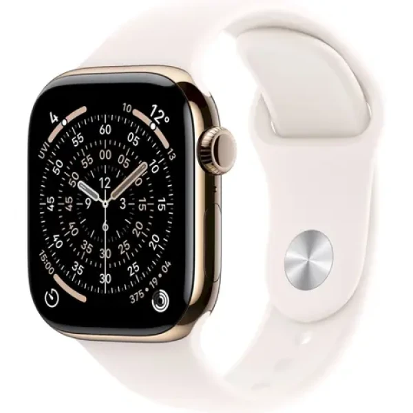Apple Watch Series 11 GPS+Cellular 46mm Zlaté titánové telo - Svetlo rumenný športový remienok M/L / 160-210 mm (MFD64MP/A)