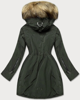 Dámska bunda parka v army farbe s kožušinovou podšívkou (m-21506) odstíny zelené S (36)