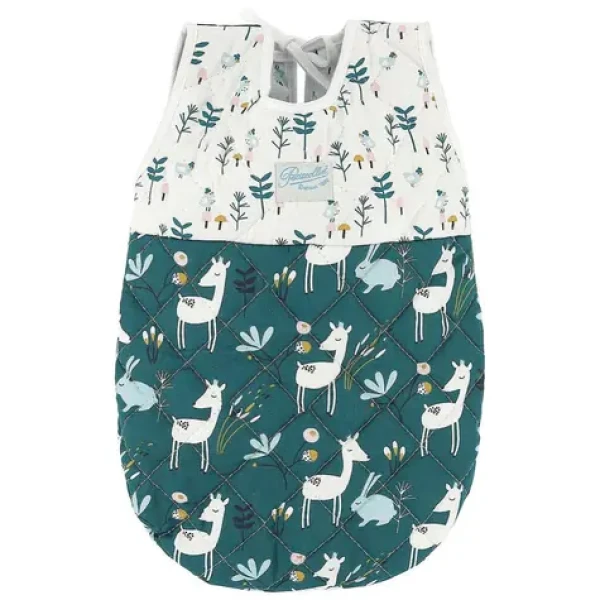 Petitcollin Spací vak zeleno-biely pre bábiky 36-40 cm