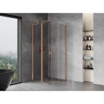 MEXEN/S - Mist L sprchový kút päťboký krídlový 90 x 90, transparent, meď kartáčovaná 8A8L-090-090-65-00