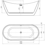 MEXEN/S - Lotos voľne stojaca vaňa 180 x 75, biela, sifón a prepad nikel kartáčovaný 52051807700-97