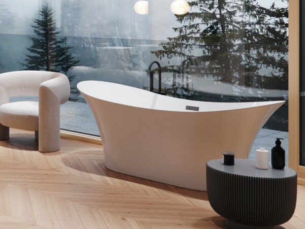 BESCO - Voľne stojaca vaňa AMBER biela - Farba - Biela, Farba sifónu - Čierna, Rozmer vane - 170 × 80 cm VANAMBER170B