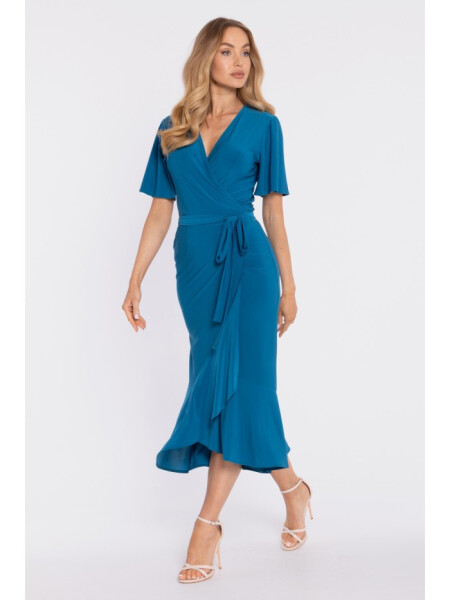 Zavinovacie midi šaty M912 v morskej modrej farbe – Stylove M