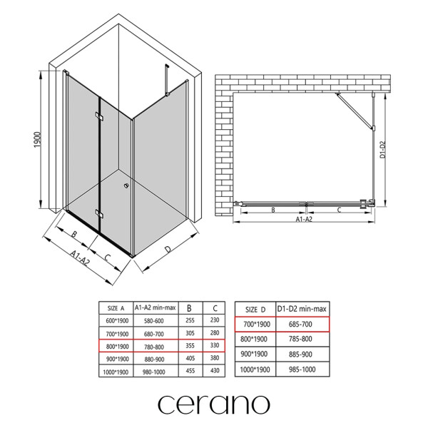 CERANO - Sprchovací kút Volpe L/P - 6 mm - chróm, transparentné sklo - 80x70x190 - zalamovacia CER-427189