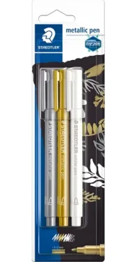 Staedtler Metallic zlatá, strieborná, biela / Popisovač / sada 3 ks / okrúhly hrot / 1-2 mm (8323-S BK3)