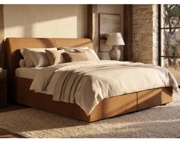 Posteľ Dezra 180x200 cm, hnedá látka v optike kože%