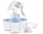 Philips Avent SCF430/13 modrá / Manuálna odsávačka materského mlieka / rukoväť / skladovacie poháriky