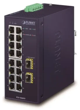 Planet IGS-1820TF / Switch priemyselný / 16x 1Gb RJ-45 / 2x SFP / -40 až 75 ° C / fanless (IGS-1820TF)