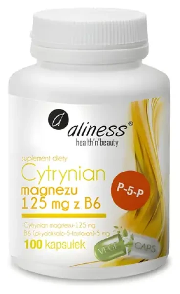 Aliness Citrát horčíka 125 mg + B6 / Výživový doplnok / 100 kapsúl / bez lepku / bez cukru