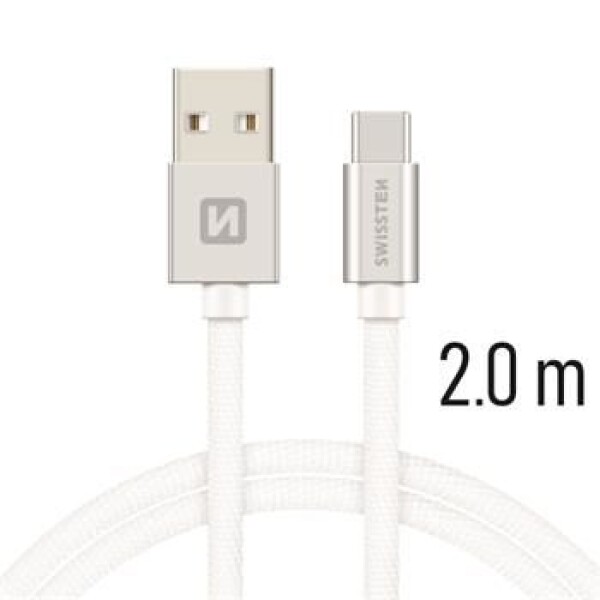 SWISSTEN TEXTILE dátový kábel USB - USB-C 2m strieborná (71521303)