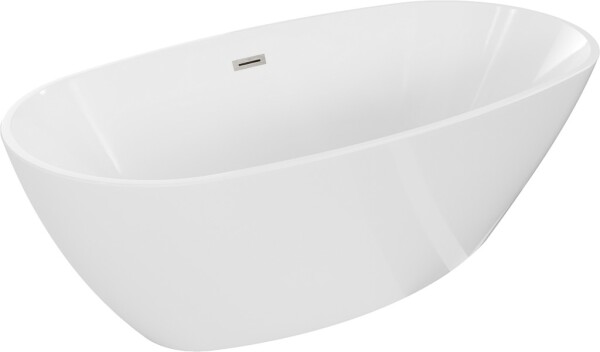 MEXEN/S - Eris voľne stojaca vaňa 170 x 80, biela, sifón a prepad nikel kartáčovaná 53441708000-97