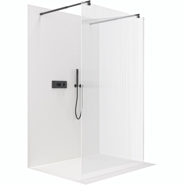 CERANO - Sprchová zástena Walk-in Onyx Duo Ľ/P - 8 mm - okrúhla vzpera - čierna matná, ryhované sklo - 120x200 CER-8050BD2243