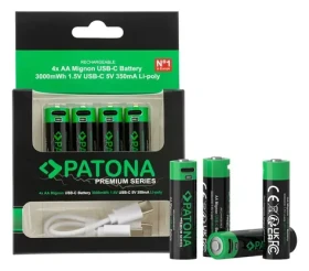 Patona AA/LR6 / Nabíjacia batéria / Li- POL / 2000mAh / 1,5 V / USB-C nabíjanie / 4 ks (PT1410)