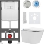CERANO - Závesné WC s bidetom Basic/Cronus Premium - biela lesklá - WC tlačidlo Modulo/Biela - závesné - predstenová inštalácia - 59,3x38,4 CER-8050BD86498